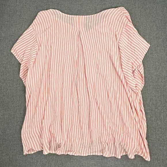NEW! Liz Claiborne Button Down Shirt Striped Plus 3X Coral $45 V-Neck Rayon - Picture 10 of 12